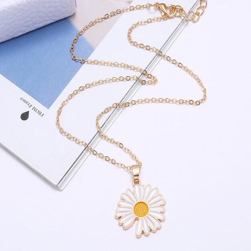 Creativity Design Eco-Friendly Material Enamel Sunflower Pendant Necklace for Sale