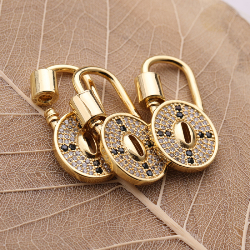 Fashion CZ Micro Pave O Shaped with Cross Lock Screw Clasp Carabiner Gold Plated corss Pendant for Necklace Jewelry Making