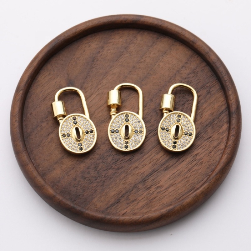 Fashion CZ Micro Pave O Shaped with Cross Lock Screw Clasp Carabiner Gold Plated corss Pendant for Necklace Jewelry Making
