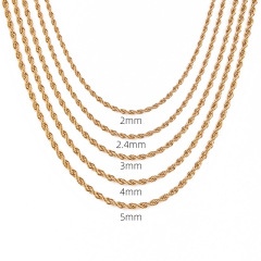 Women Men Fashion Design Simple 18K Gold Plated Stainless Steel Rope Chain Necklace