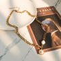 INS Style Jewelry Sideways Encryption Necklace Imitation Freshwater Pearl 18k Gold Choker Necklace