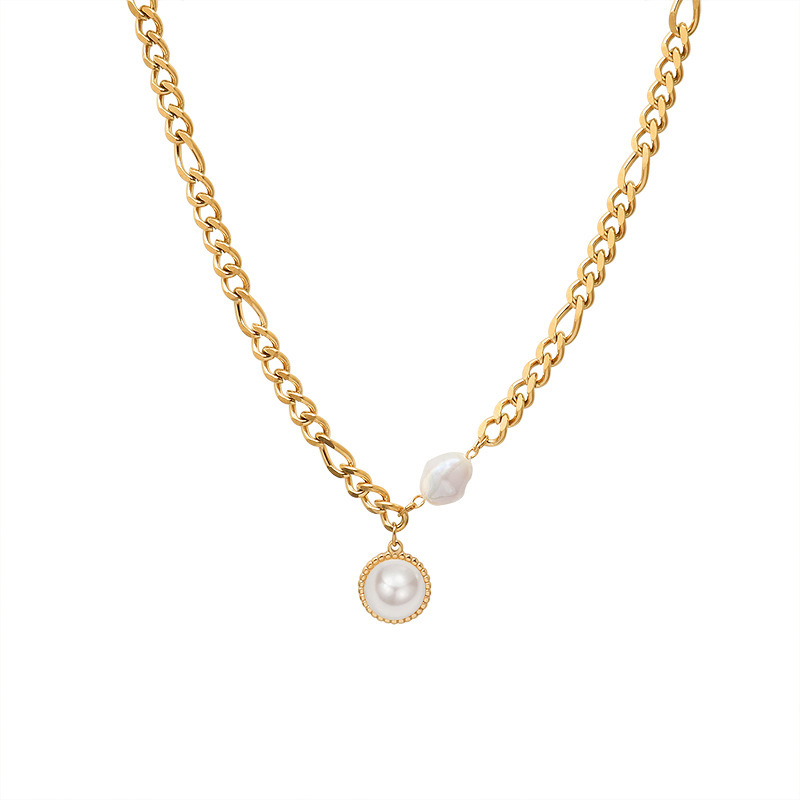 INS Style Jewelry Sideways Encryption Necklace Imitation Freshwater Pearl 18k Gold Choker Necklace
