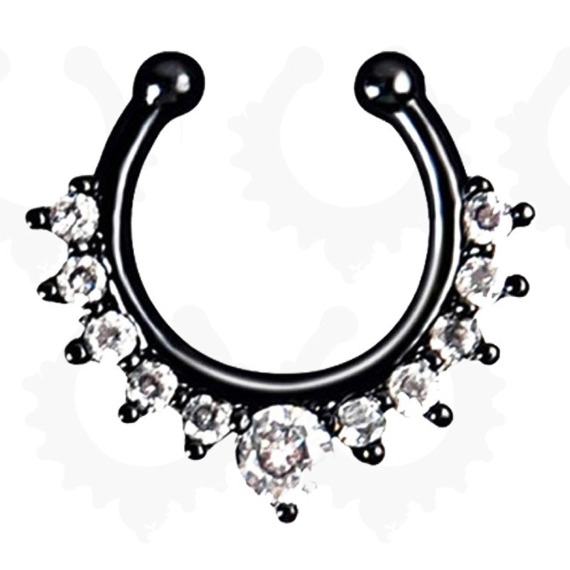 Indian Faux Non Piercing Face Jewelry Fake Septum Gold Stainless Steel Paved CZ Crystal Clip On Nose Ring cuffs
