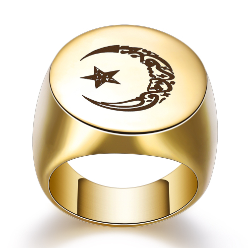 New Trendy Muslim Lesser Bairam Star and Moon Engraved Titanium Steel Rings