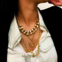 Punk Style Geometric Irregular Hollow Cuban Hip Hop Multi Layer Alloy Queen Pendant Thick Chain Necklace