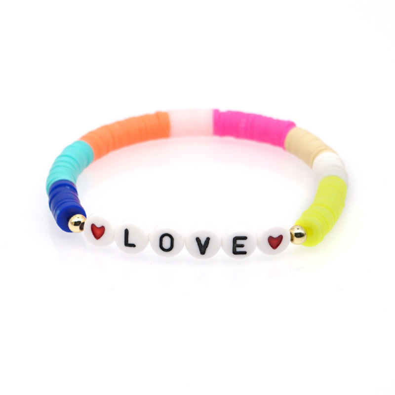 Personalized Heishi Disc Bracelets 6mm Soft African Filo Clay Stretch Letter Bracelets