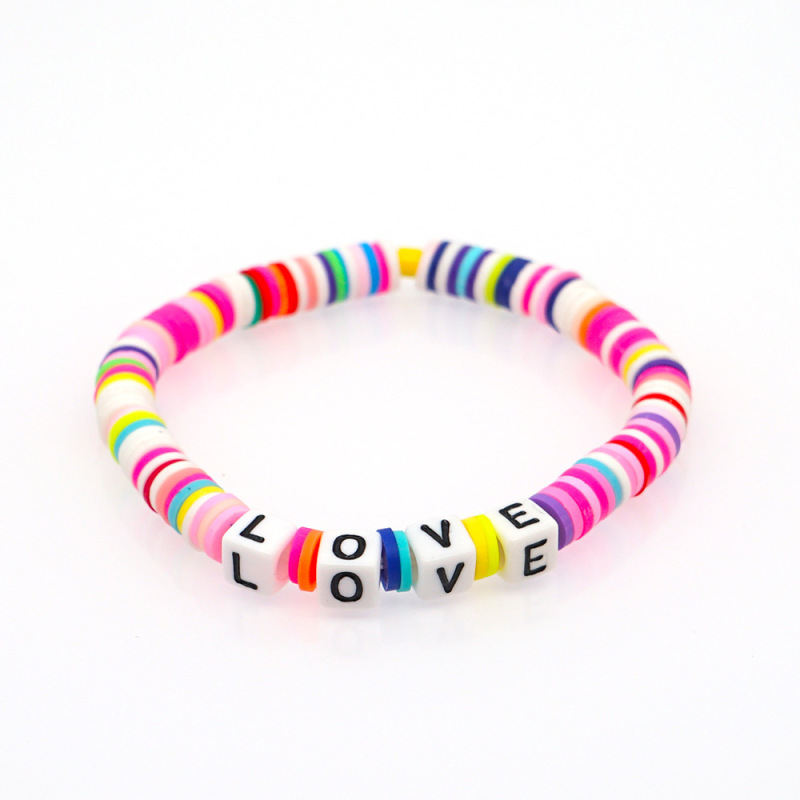 Personalized Heishi Disc Bracelets 6mm Soft African Filo Clay Stretch Letter Bracelets