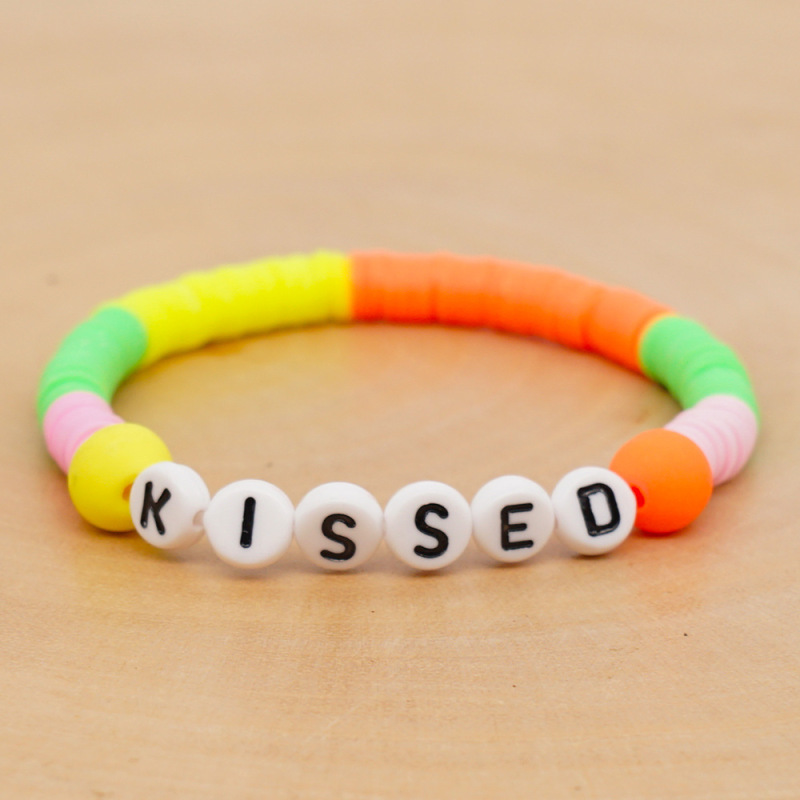 Personalized Heishi Disc Bracelets 6mm Soft African Filo Clay Stretch Letter Bracelets
