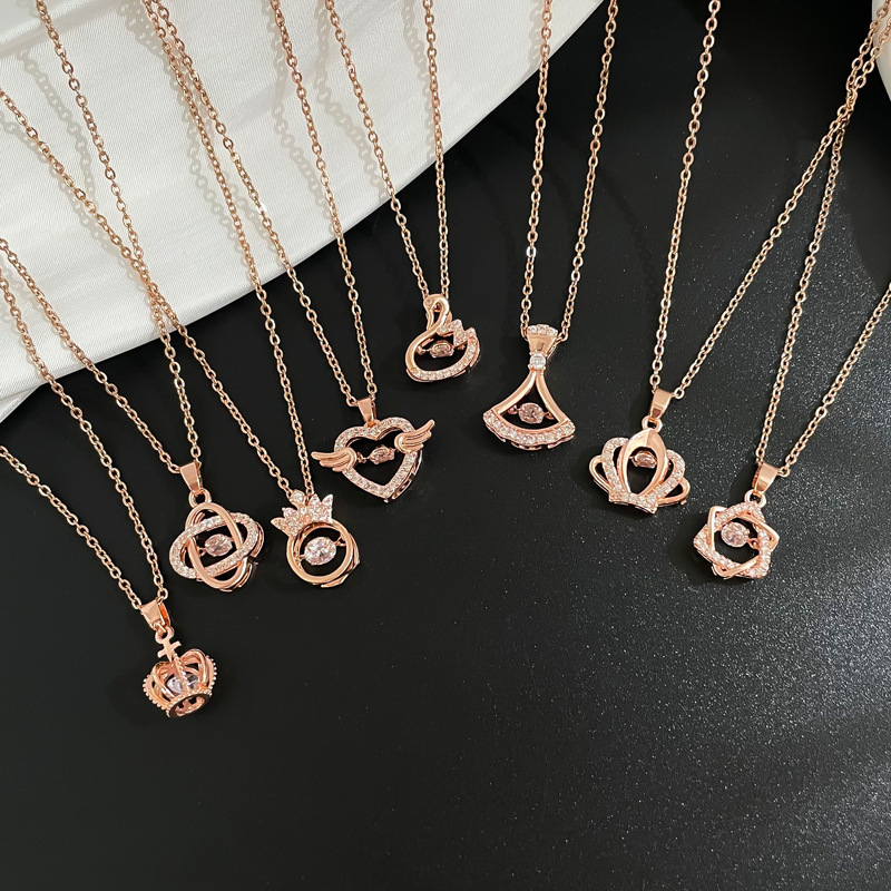 Titanium steel chain copper pendant micro set real gold plating delicate collarbone chain necklace