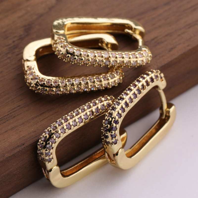 2021 Fashionable Micro Insert Zirconia Gold Brass Design Square-shaped Earrings for Women and Girl