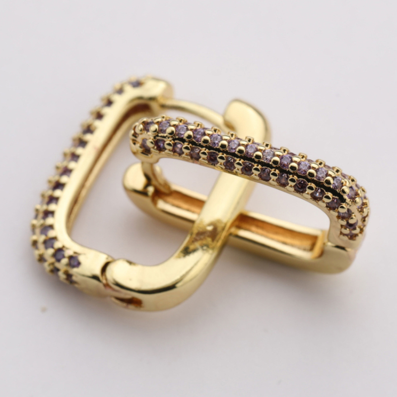 2021 Fashionable Micro Insert Zirconia Gold Brass Design Square-shaped Earrings for Women and Girl
