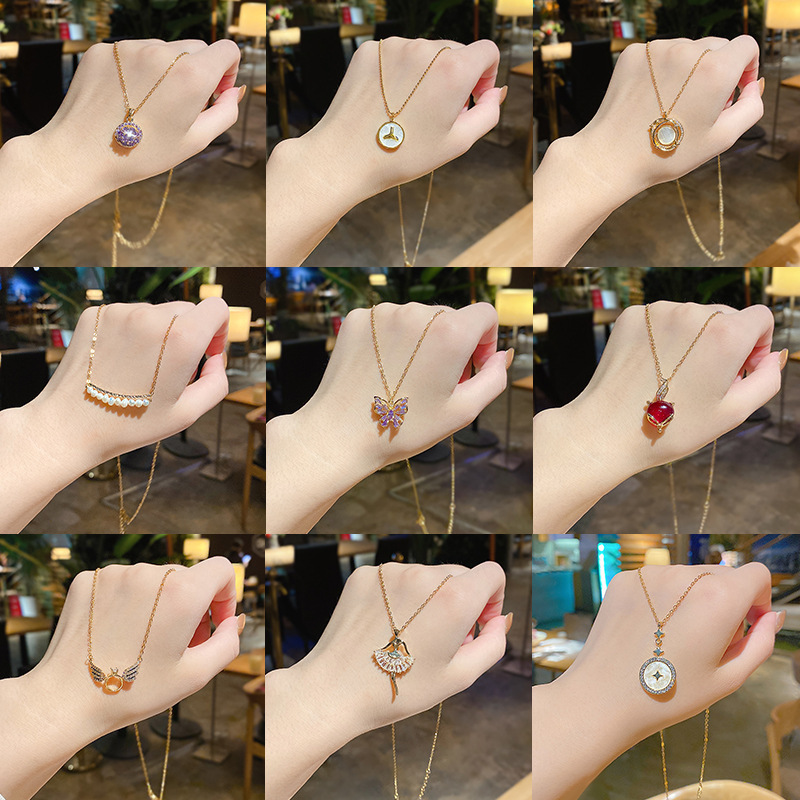 Ins Style Stainless Steel Necklace Women Accessories Jewelry Rose Gold Plated Heart Pendant Charm Necklace