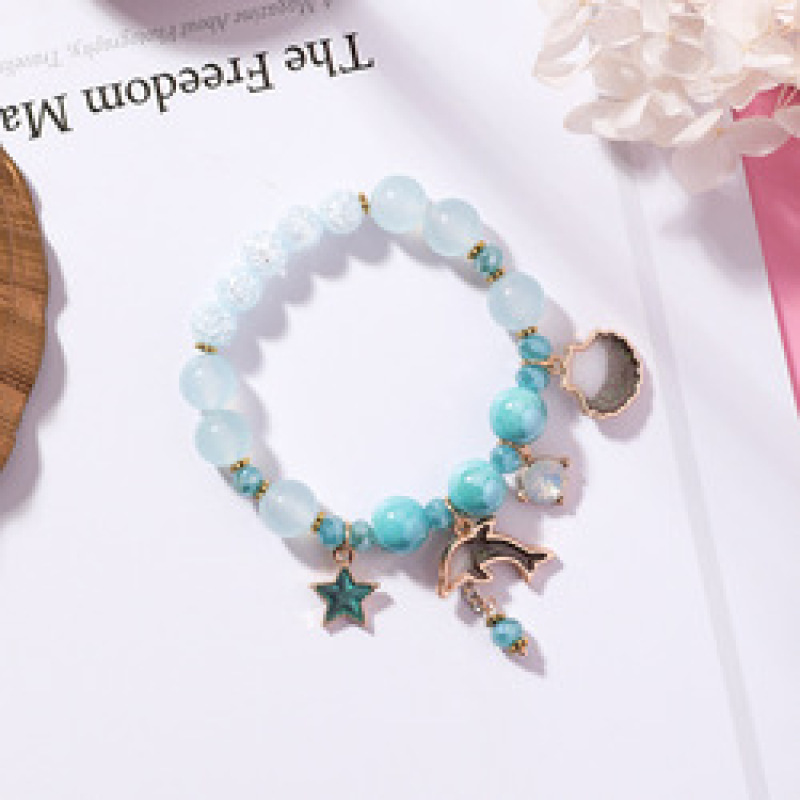 Custom Fashion Ocean Style Bracelet Colorful Beads Jewelry Women Bracelets Bangles Pearl Dolphin Star Pendant Charm Bracelet