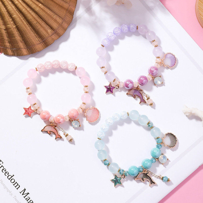Custom Fashion Ocean Style Bracelet Colorful Beads Jewelry Women Bracelets Bangles Pearl Dolphin Star Pendant Charm Bracelet