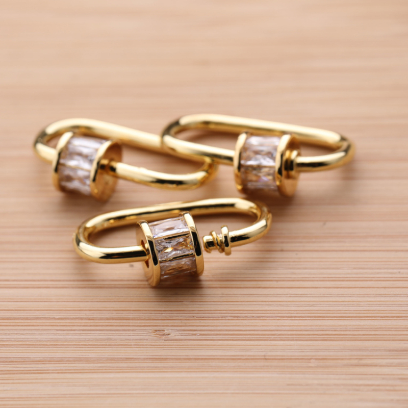 Clear square CZ Micro Pave Oval Shaped Clasp Carabiner Oval Clasp Pendant For Necklace Jewelry Findings 25*16MM