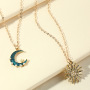 Fashion Jewelry Creative Vintage Double Layered Personalized Sun Moon Link Chain Necklace for Women