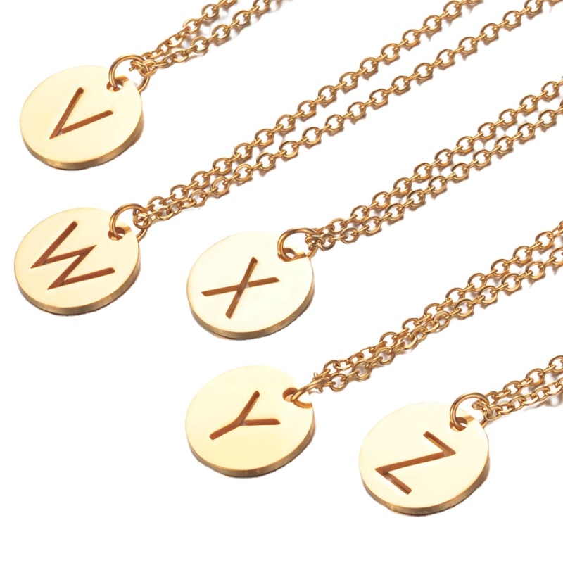 Gold Plated custom jewelry personal gift Stainless Steel cuban link Chain 26 Letter Pendant initial Necklace