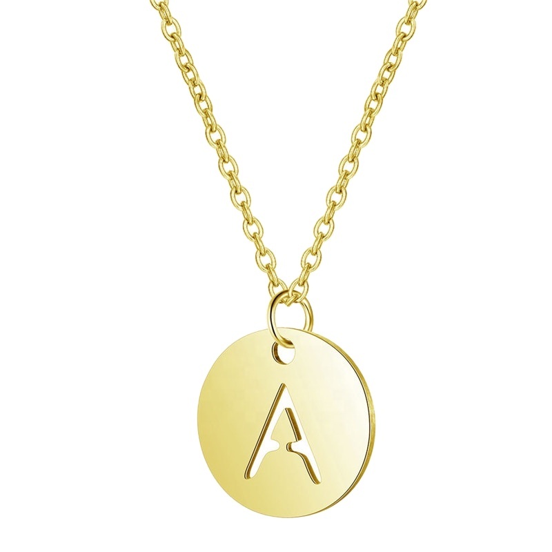Gold Plated custom jewelry personal gift Stainless Steel cuban link Chain 26 Letter Pendant initial Necklace