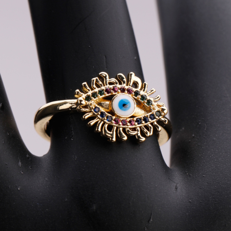 Fashion Wholesale American Gold Plated Paved Zircon Ring 18k Gold Evil Eyes Ring Woman Jewelry
