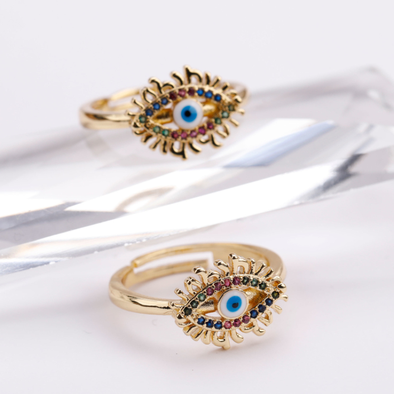 Fashion Wholesale American Gold Plated Paved Zircon Ring 18k Gold Evil Eyes Ring Woman Jewelry