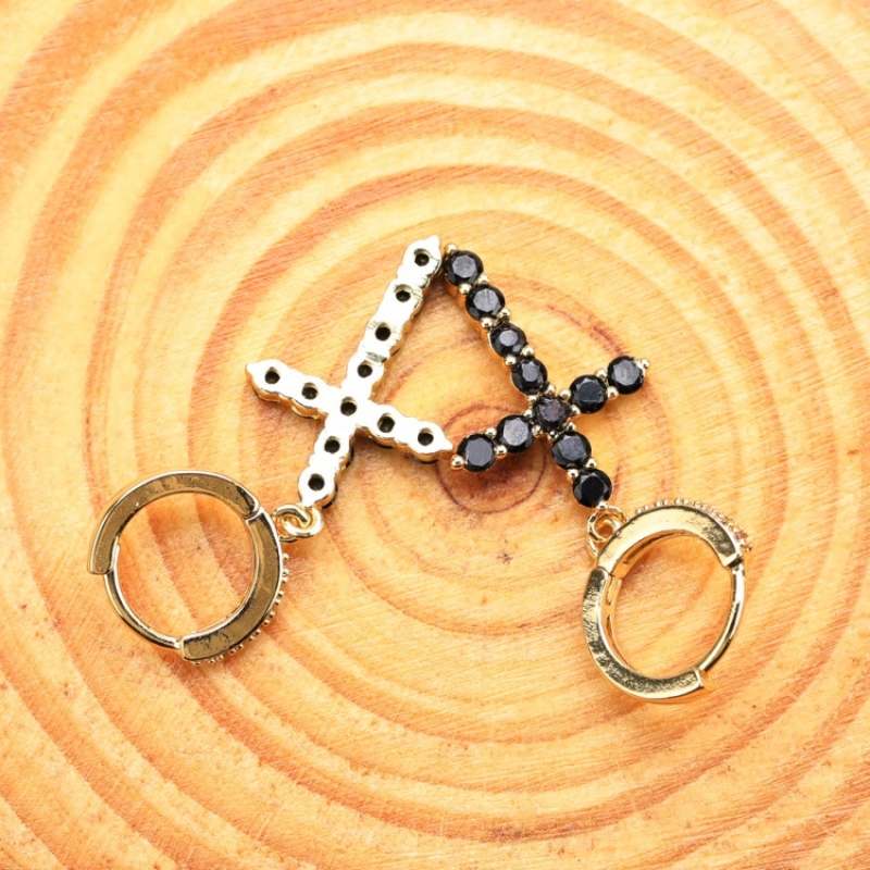 Luxury Gold Plated Jewelry Black Zircon Huggie Cross Crucifix Jesus Earring New Design CZ Factory Wholesale For Women Party