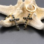Luxury Gold Plated Jewelry Black Zircon Huggie Cross Crucifix Jesus Earring New Design CZ Factory Wholesale For Women Party
