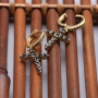 Luxury Gold Plated Jewelry Black Zircon Huggie Cross Crucifix Jesus Earring New Design CZ Factory Wholesale For Women Party