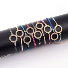 12PCS Simple Design Womens Round Metal Circle Charm Bracelet Set with Rhinestone