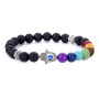 8mm 7 Chakra Healing Pray Mala Hamsa Hand Palm Charm Black Lava Natural Stone Bead Bracelet