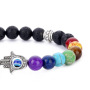 8mm 7 Chakra Healing Pray Mala Hamsa Hand Palm Charm Black Lava Natural Stone Bead Bracelet