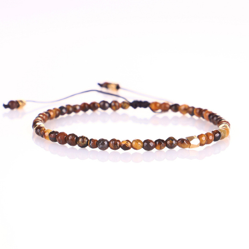 Men and Womens New Fashion 3MM Small Tiger Eye Natural Stone Bead Bracelet