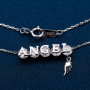 Real S925 Sterling Silver Angel Pendant Necklace Round Crystal Zircon Necklace with Wing Charm
