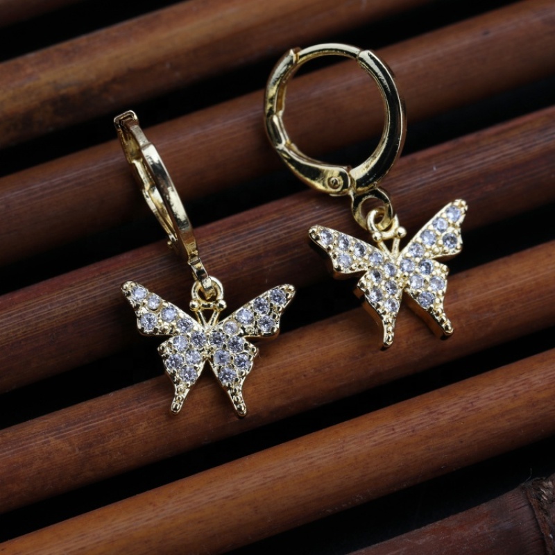 2021 Shiny Gold Plated Zircon Crystal Rhinestone Ear Cuff for Women Gift Butterfly Pendant Jewelry Huggie Hoop Earrings