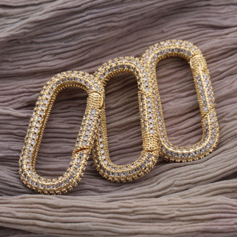 Wholesale Custom Fashion Gold Plated Copper White Zircon DIY Carabiner Jewelry Accessory for Bracelet Necklace Earrings Making