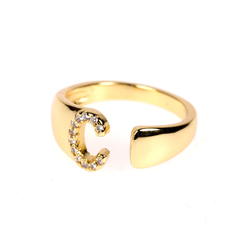 New 26 letter open ring gold diamond adjustable personality ring