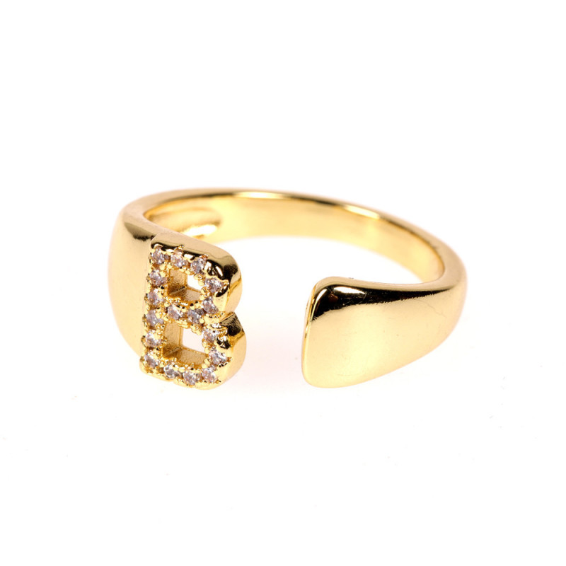 New 26 letter open ring gold diamond adjustable personality ring