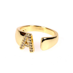New 26 letter open ring gold diamond adjustable personality ring