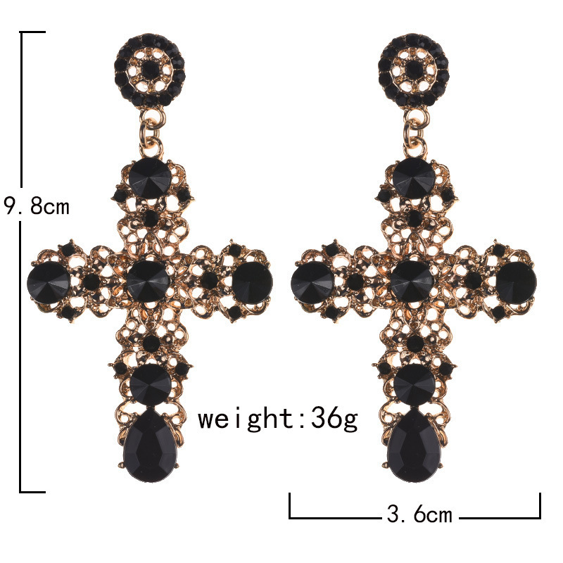 New Arrival Jewelry Vintage Baroque Cross Personalized Over Sized Fashion Pendant Earrings