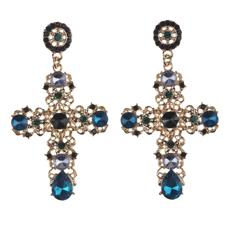 New Arrival Jewelry Vintage Baroque Cross Personalized Over Sized Fashion Pendant Earrings