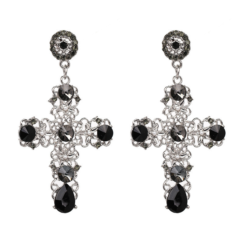 New Arrival Jewelry Vintage Baroque Cross Personalized Over Sized Fashion Pendant Earrings