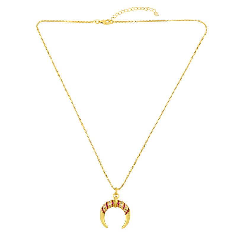 2021 Multi Color Muslim Jewelry Cubic Zirconia Moon Necklace Gold Plated Crescent Pendant Necklace