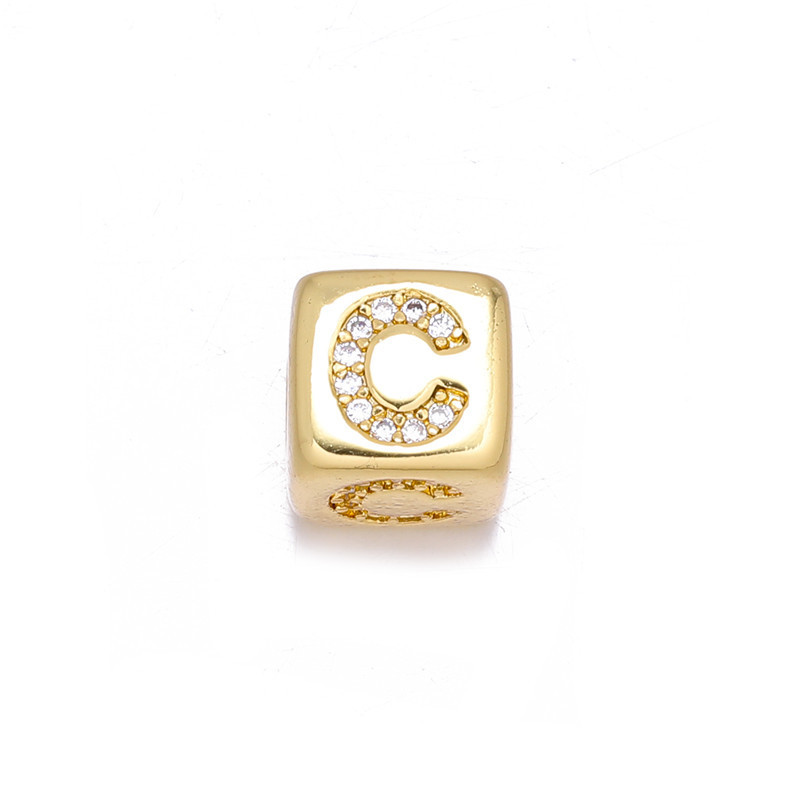 9MM CZ Micro Pave 18K Gold Plated Brass Zircon Letter Alphabet Square Beads for Necklace Bracelet Making