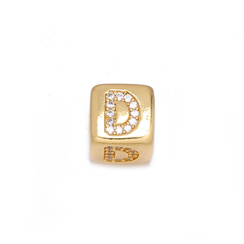 9MM CZ Micro Pave 18K Gold Plated Brass Zircon Letter Alphabet Square Beads for Necklace Bracelet Making