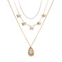 Fashion Gold Plated Alloy Multi Layer Pearl Butterfly Charm Necklace