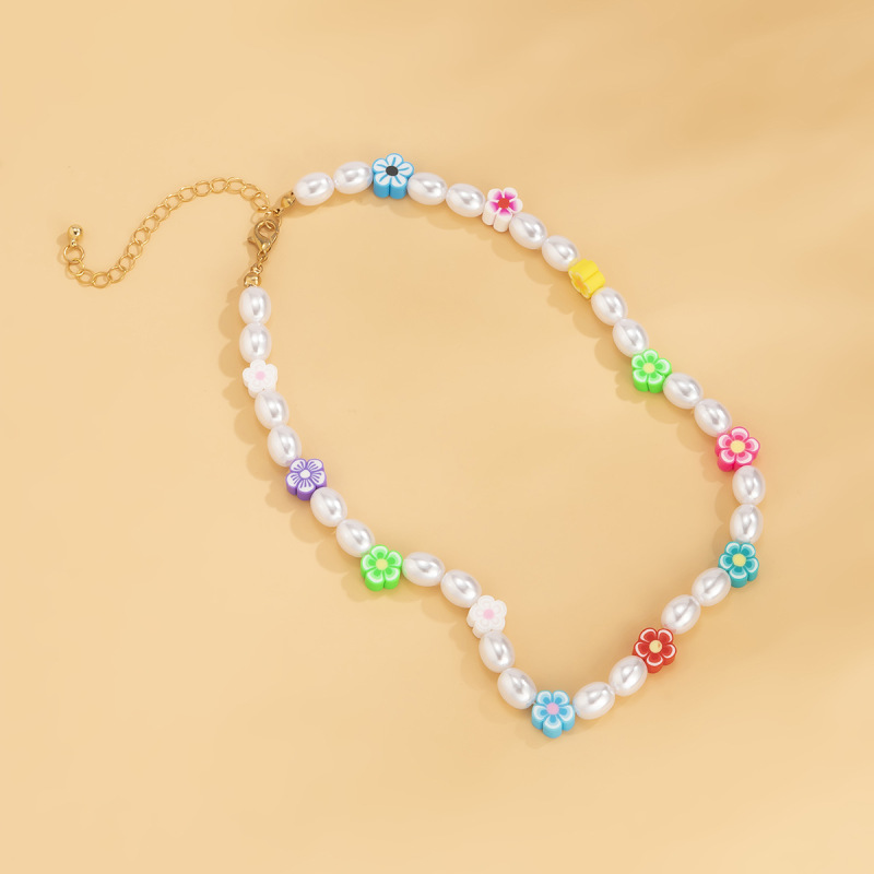 2021 New Fashion Handmade Jewelry Enamel Daisy Sunflower Colorful Beads Pearl Necklace For Women
