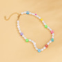 2021 New Fashion Handmade Jewelry Enamel Daisy Sunflower Colorful Beads Pearl Necklace For Women