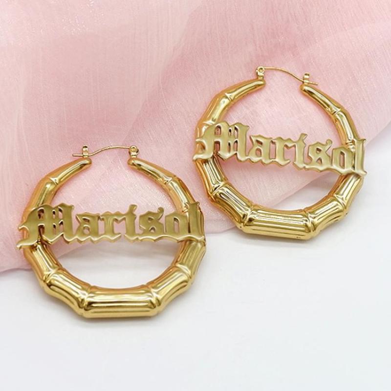 2021 Custom Wholesale Women Fashion Accessories Gold Plated Drop Ear Ring Stainless Steel Bamboo Style Hoop Earrings