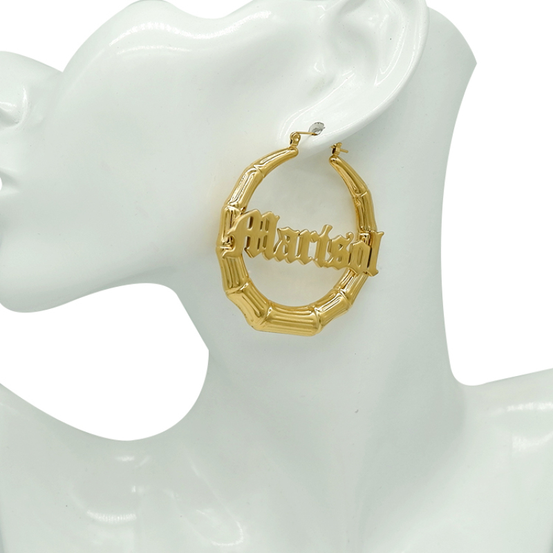2021 Custom Wholesale Women Fashion Accessories Gold Plated Drop Ear Ring Stainless Steel Bamboo Style Hoop Earrings