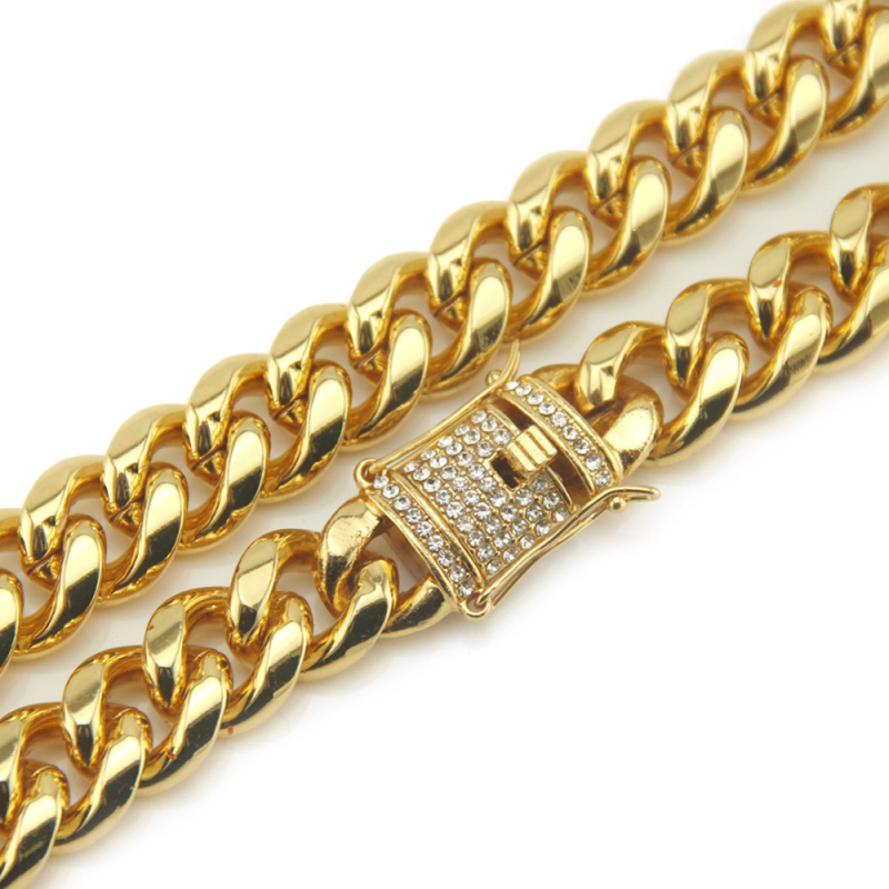 Gold Plated Mens Gift Hip Hop Style Thick Safe Zinc Alloy Miami Cuban Link Chain Necklace