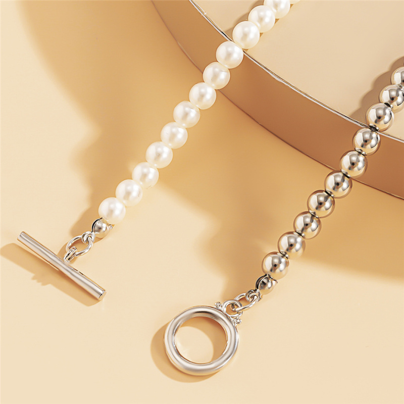 Bohemian Splicing Baroque Pearls Ball Shape Chain OT Necklace Jewelry Stainless Steel Gold Beaded Pearls Necklace For Women